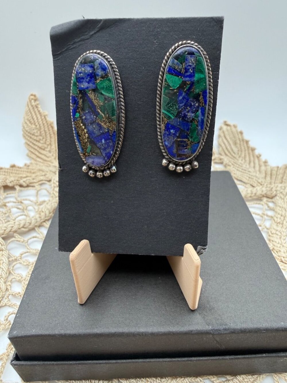 Artisan Handcrafted Blue Dahlia Silver-Plated Statement Earrings Boho Southwest